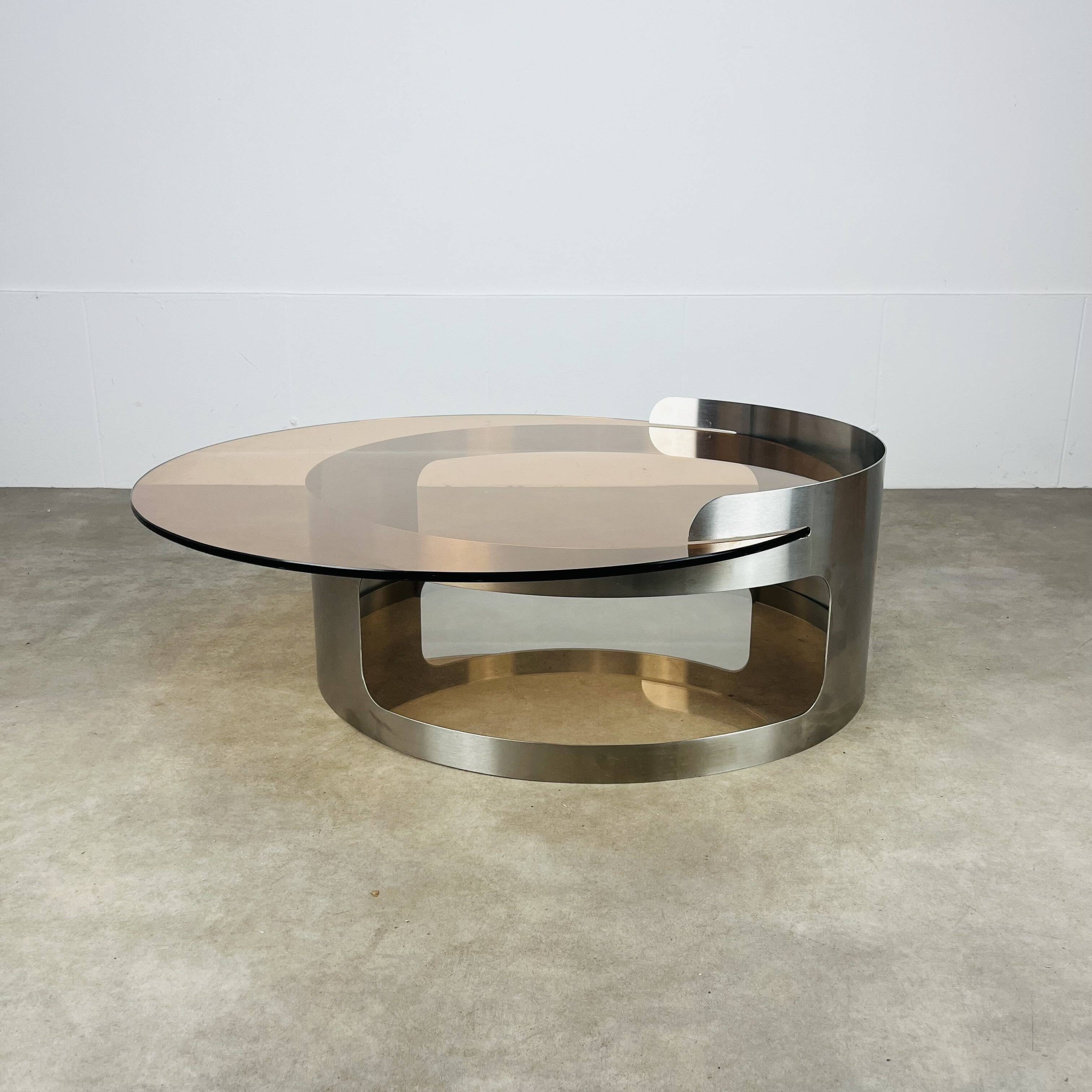 Kappa coffee table in steel and smoked glass, Maria Pergay style, 1970s.
