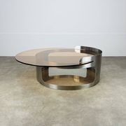 Kappa coffee table in steel and smoked glass, Maria Pergay style, 1970s.