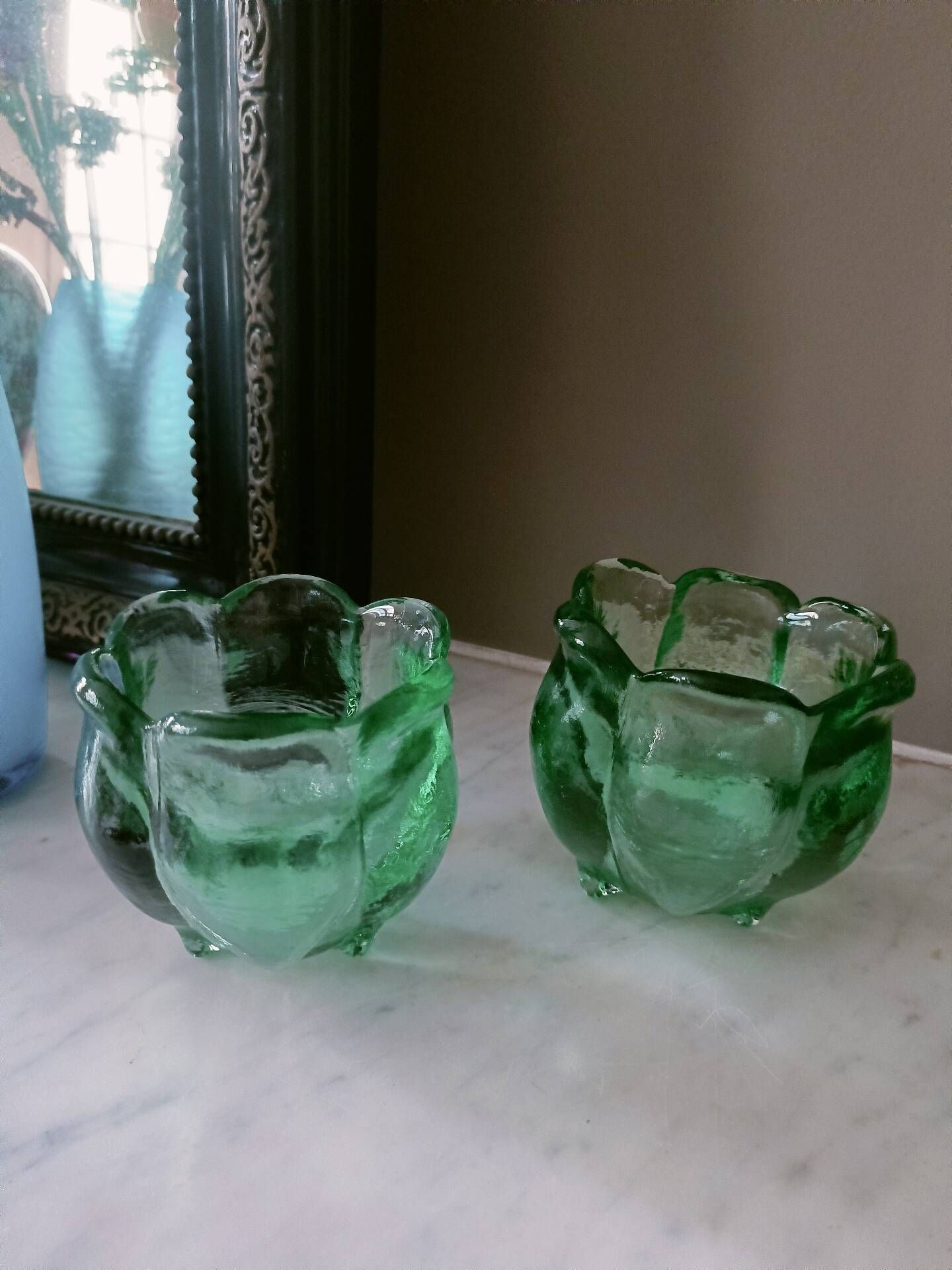Paire de bougeoirs vintage en verre