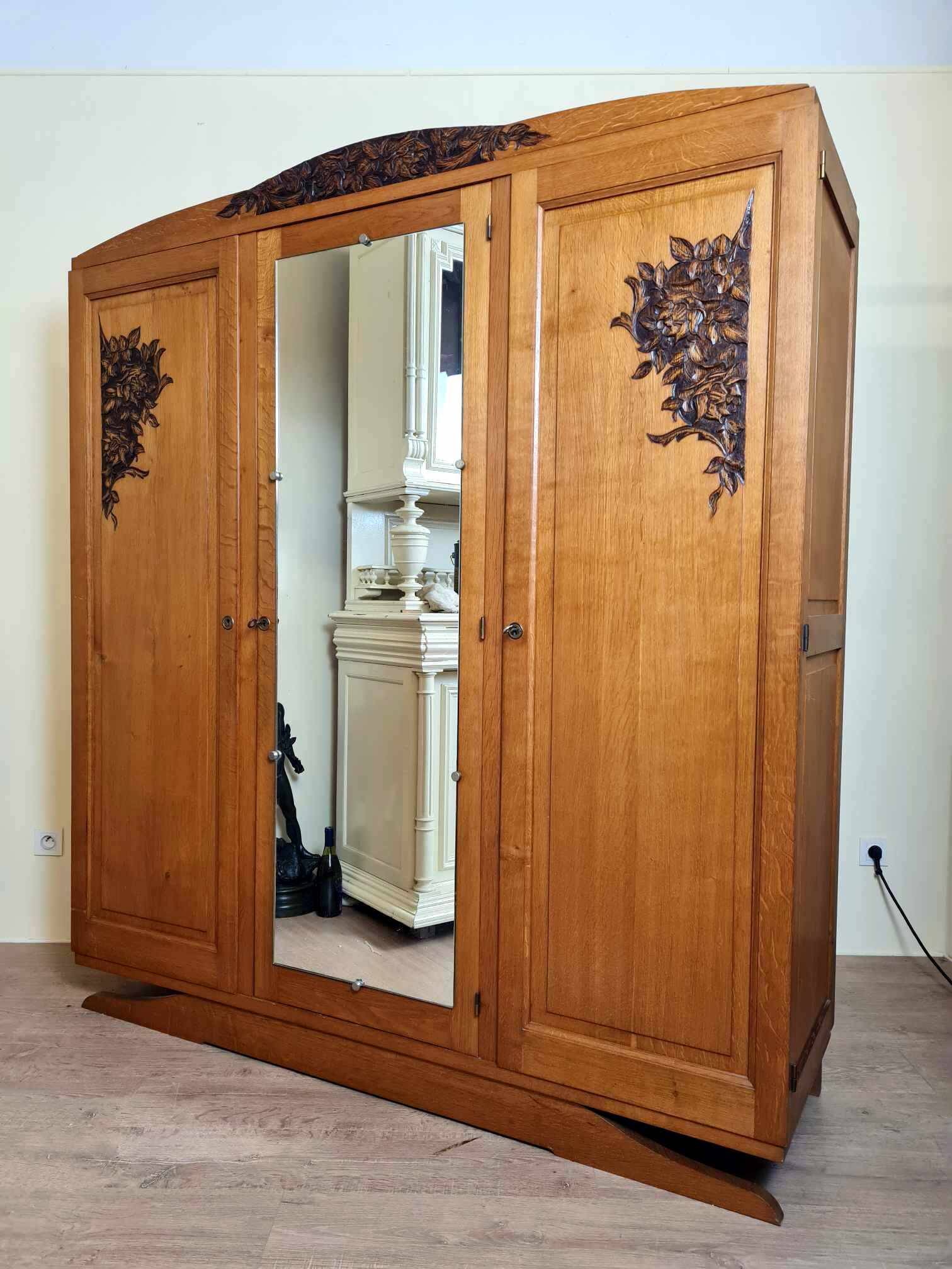 art deco period wardrobe in blond oak circa 1940