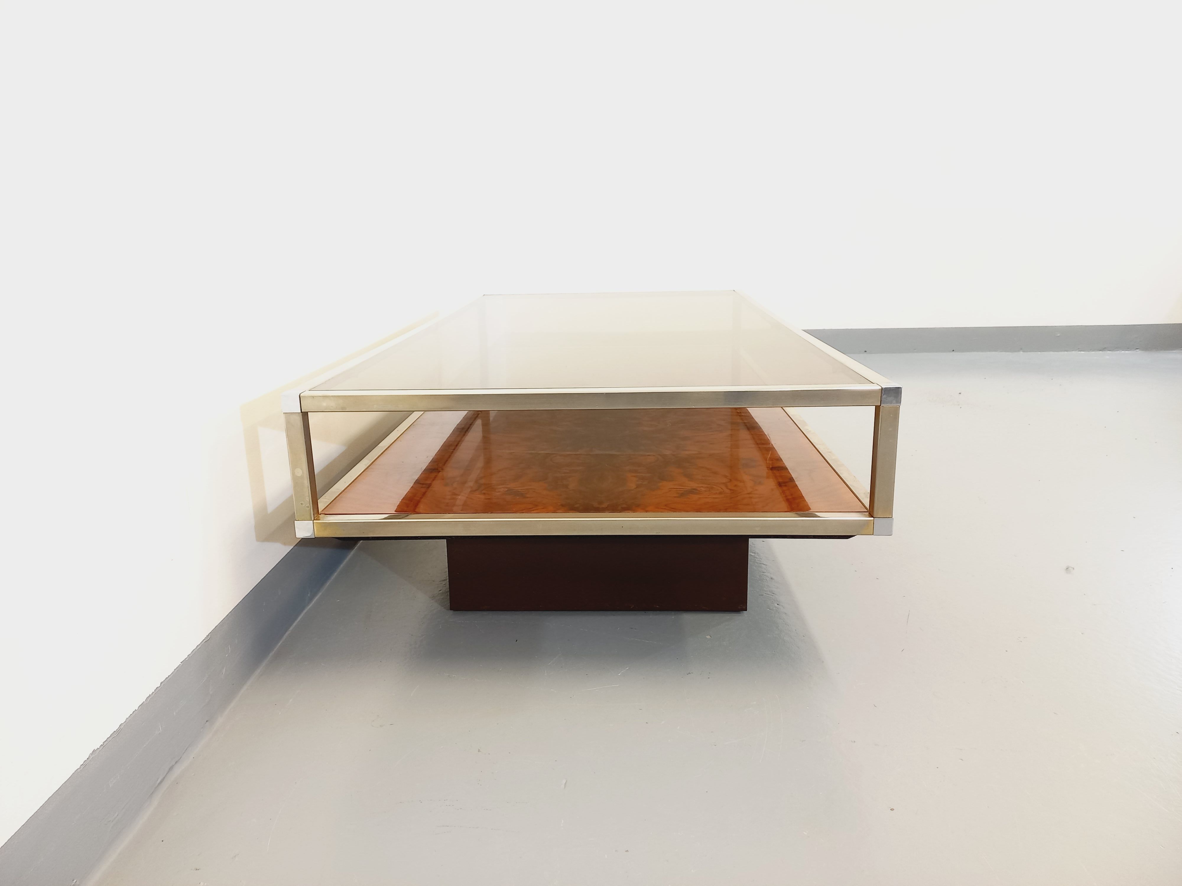 Vintage coffee table in smoked glass, chromed metal and magnifying glass from the 70s