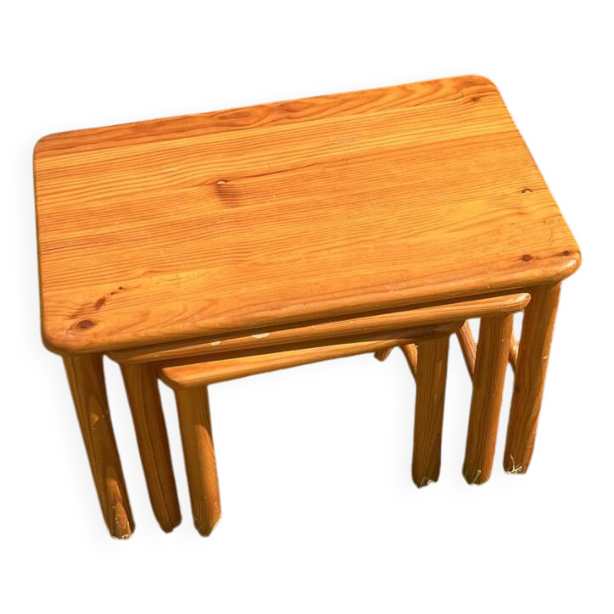 Vintage nesting table in chalet pine.