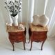 Mid-century French Louis XV style bedside tables with marble tops and floral marquetry, 1940s, set of 2