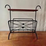 Vintage magazine rack and harness in wood and wrought iron