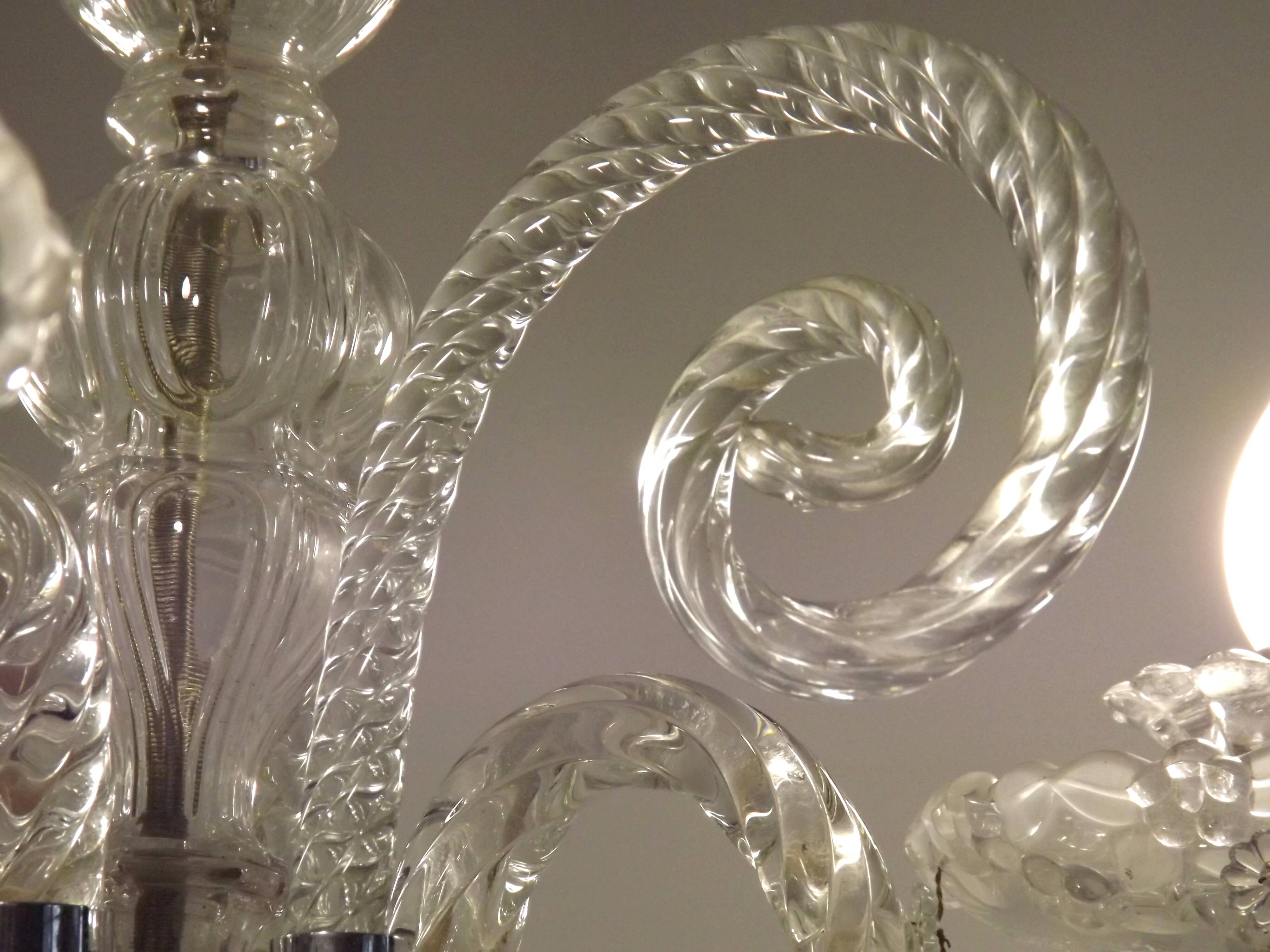 French antique glass and crystal barley twist three-armed four-light chandelier 5135