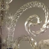 French Antique Glass and Crystal Barley Twist 3 Armed 4-Light Chandelier 5135