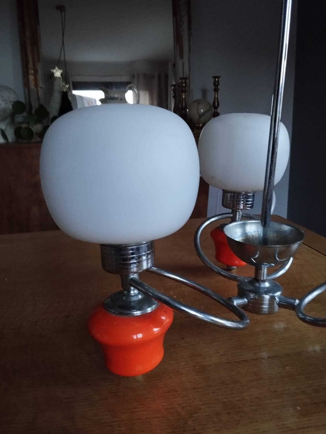 Space age chrome and ceramic chandelier