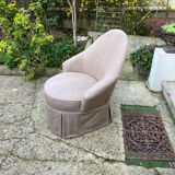 Fauteuil crapaud en toile vintage 1970