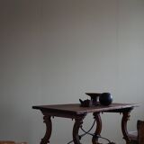 Brutalist table in antique Spanish solid oak and wrought iron, 19th century.