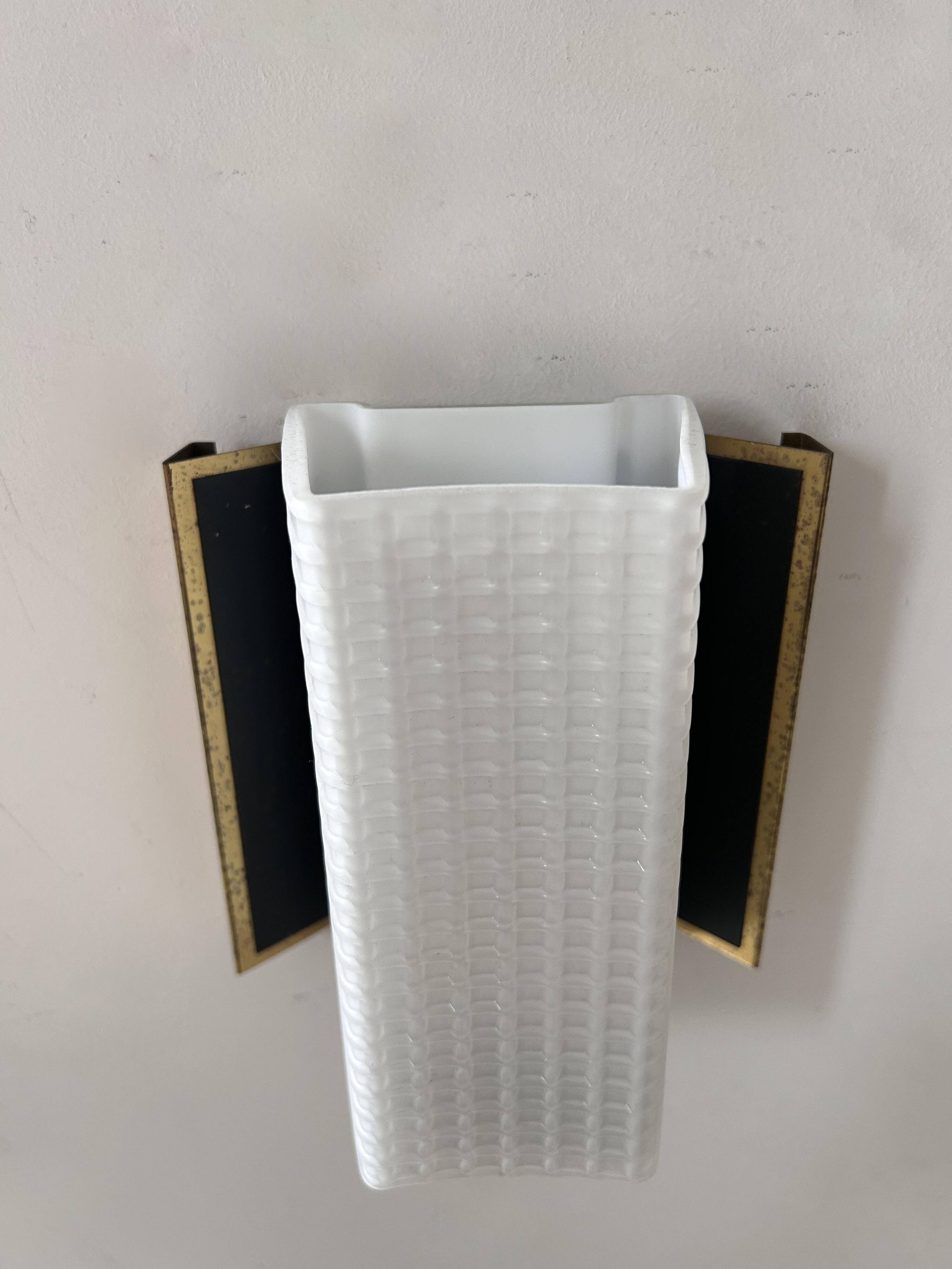 Vintage wall lamp, opaline and brass, France 1950