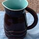 Jug, pitcher, pl france, poet laval, undulate, vintage 1950 in enameled ceramic, brown, turquoise