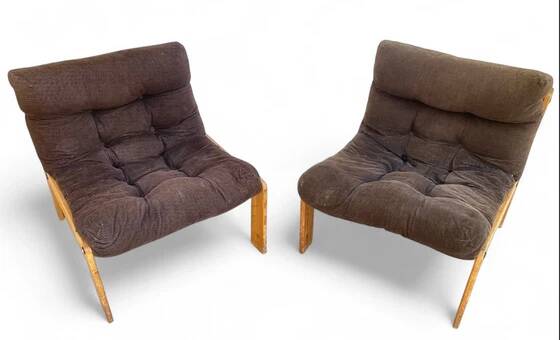 Pair of Neapel cotton and wood fireside chairs, circa 1960
