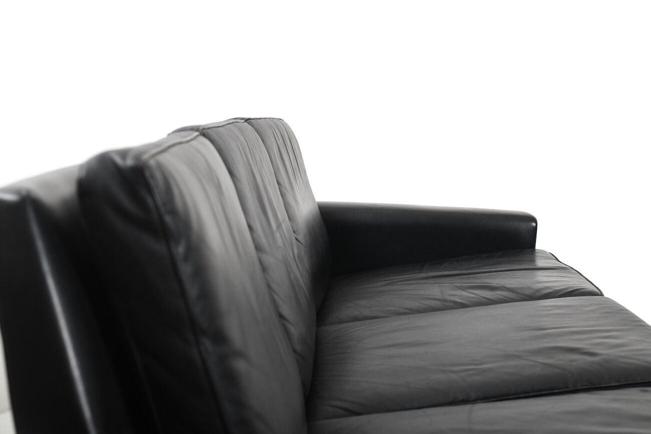 Mid Century Danish black Leather Sofa Set