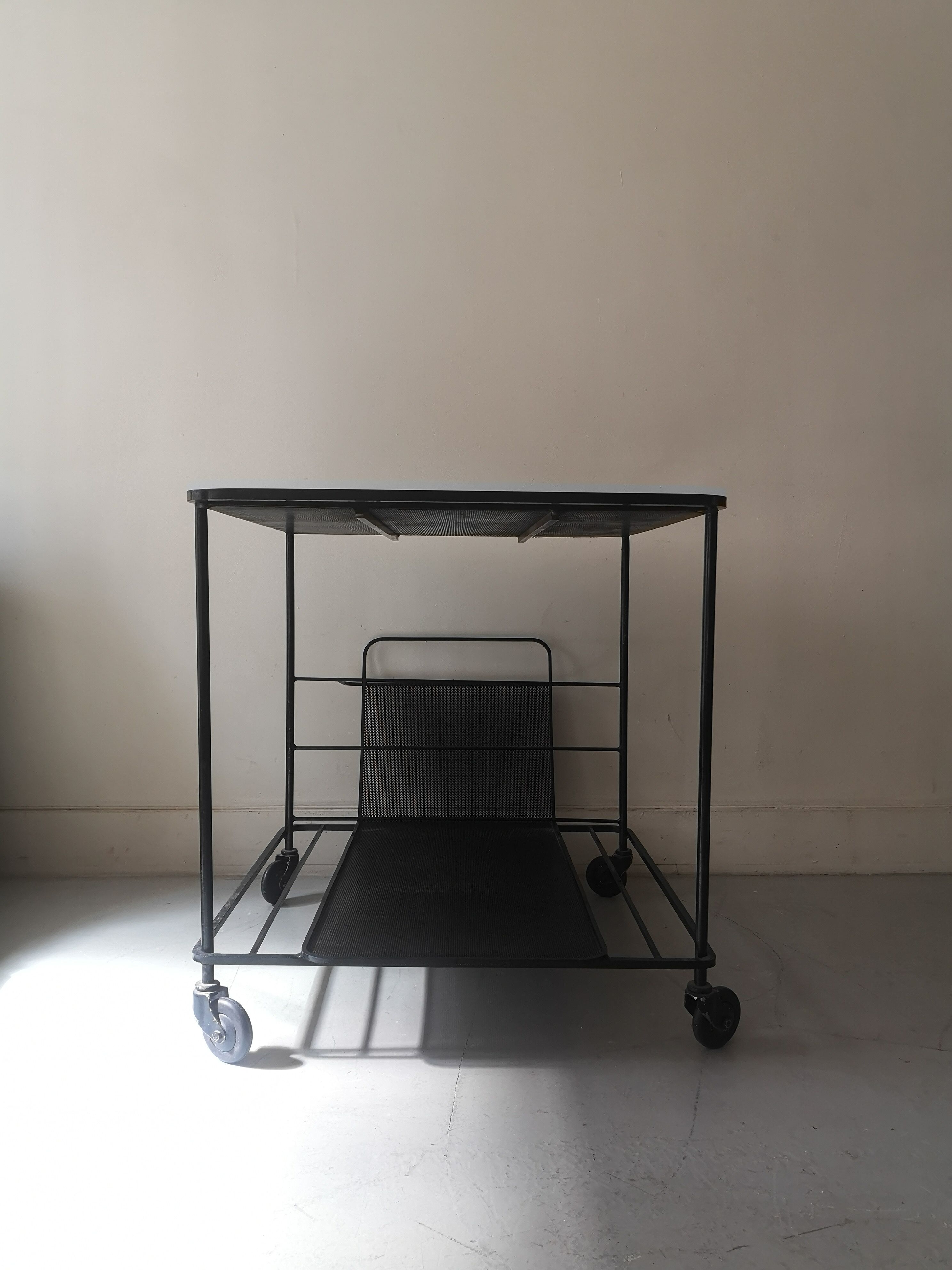 Perforated black metal trolley service, Matégot 1950 design