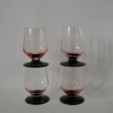 Set of 4 glasses with pink stems and black stems art deco 1930s