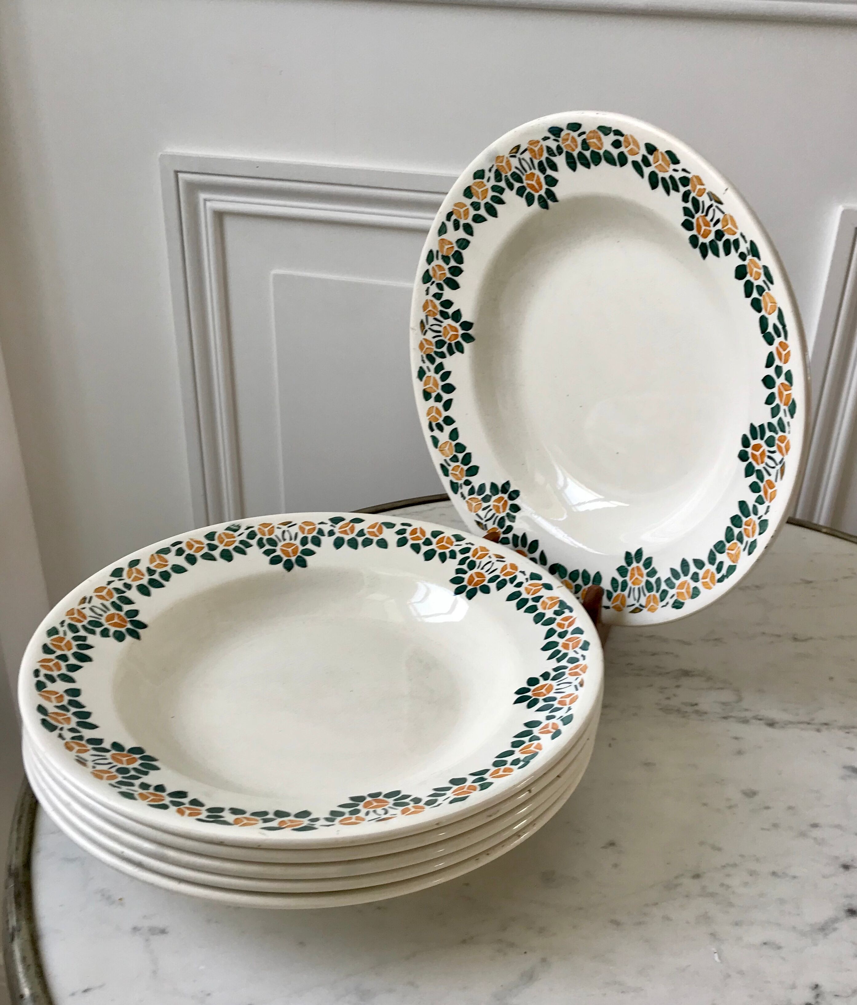 Set of 6 hollow earthenware plates New Givors model "RIta" 30s
