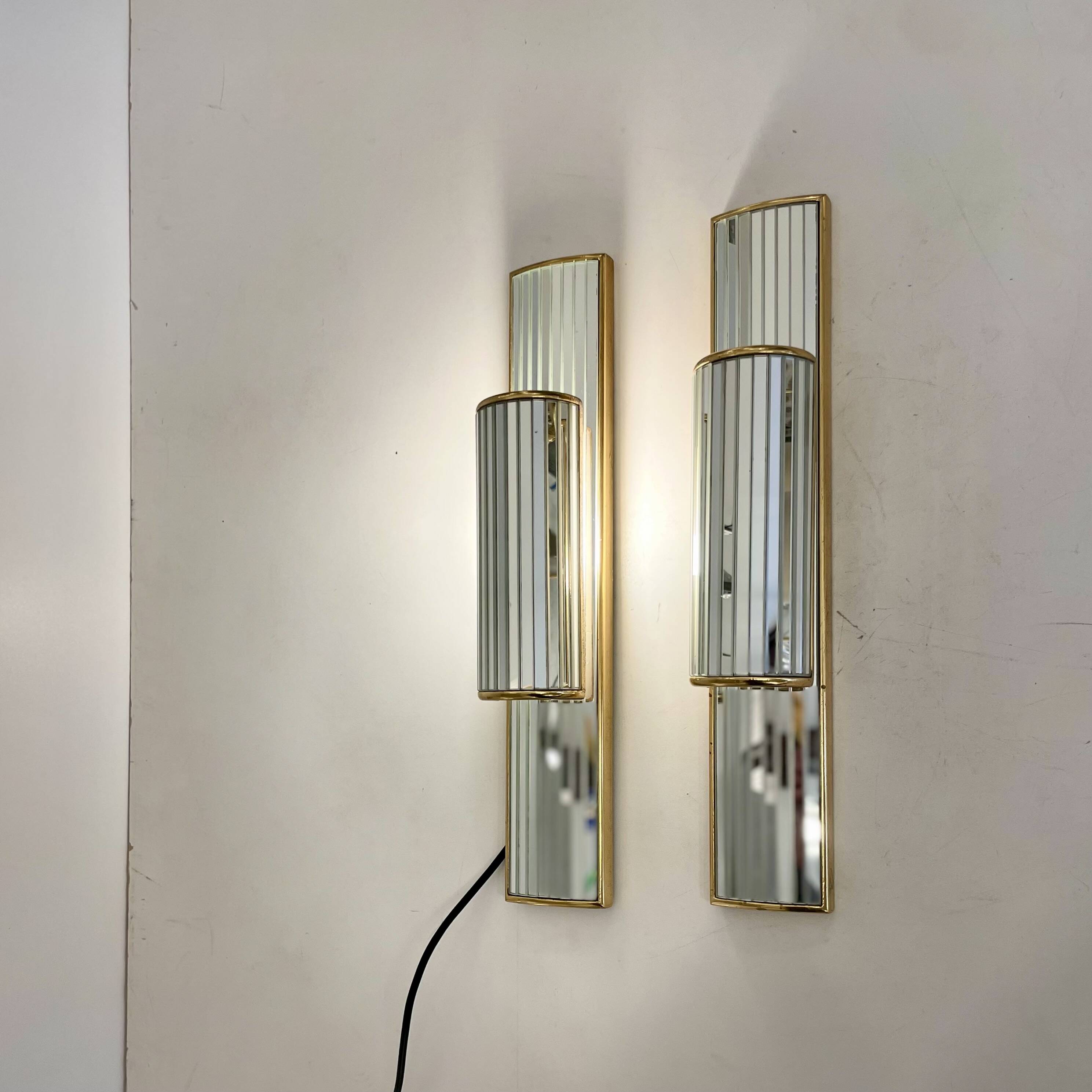 Pair of Mirrored Sconces by Deknudt, 1980s