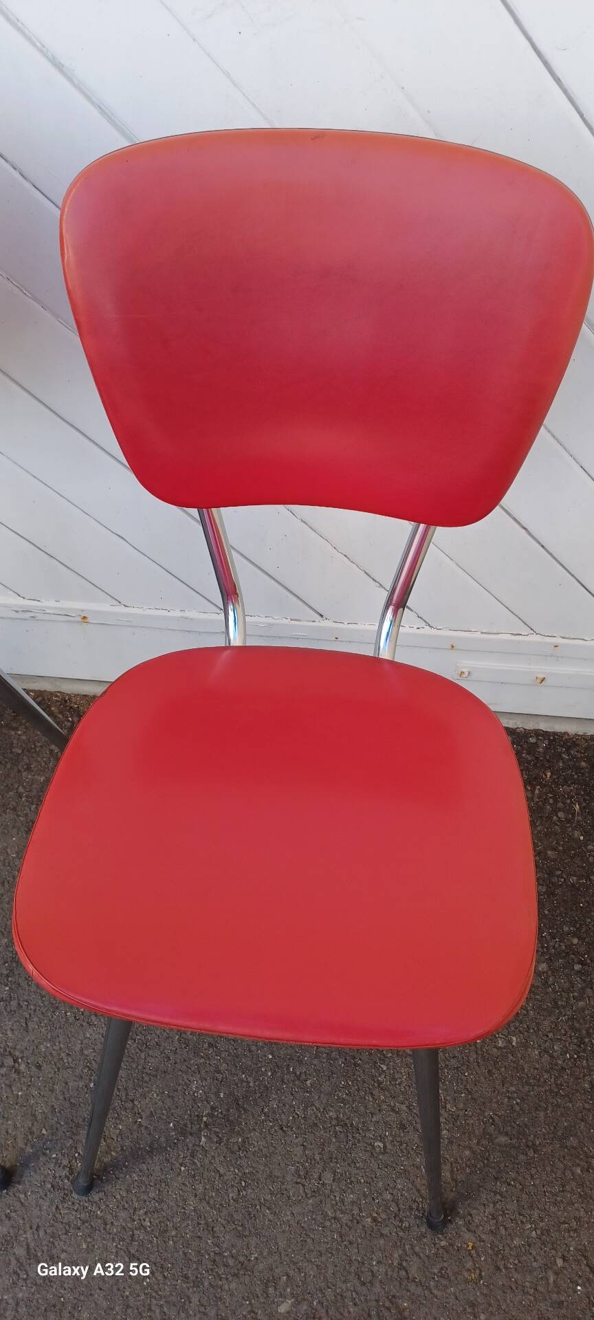 4 vintage Lafargue kitchen chairs in faux leather and chrome