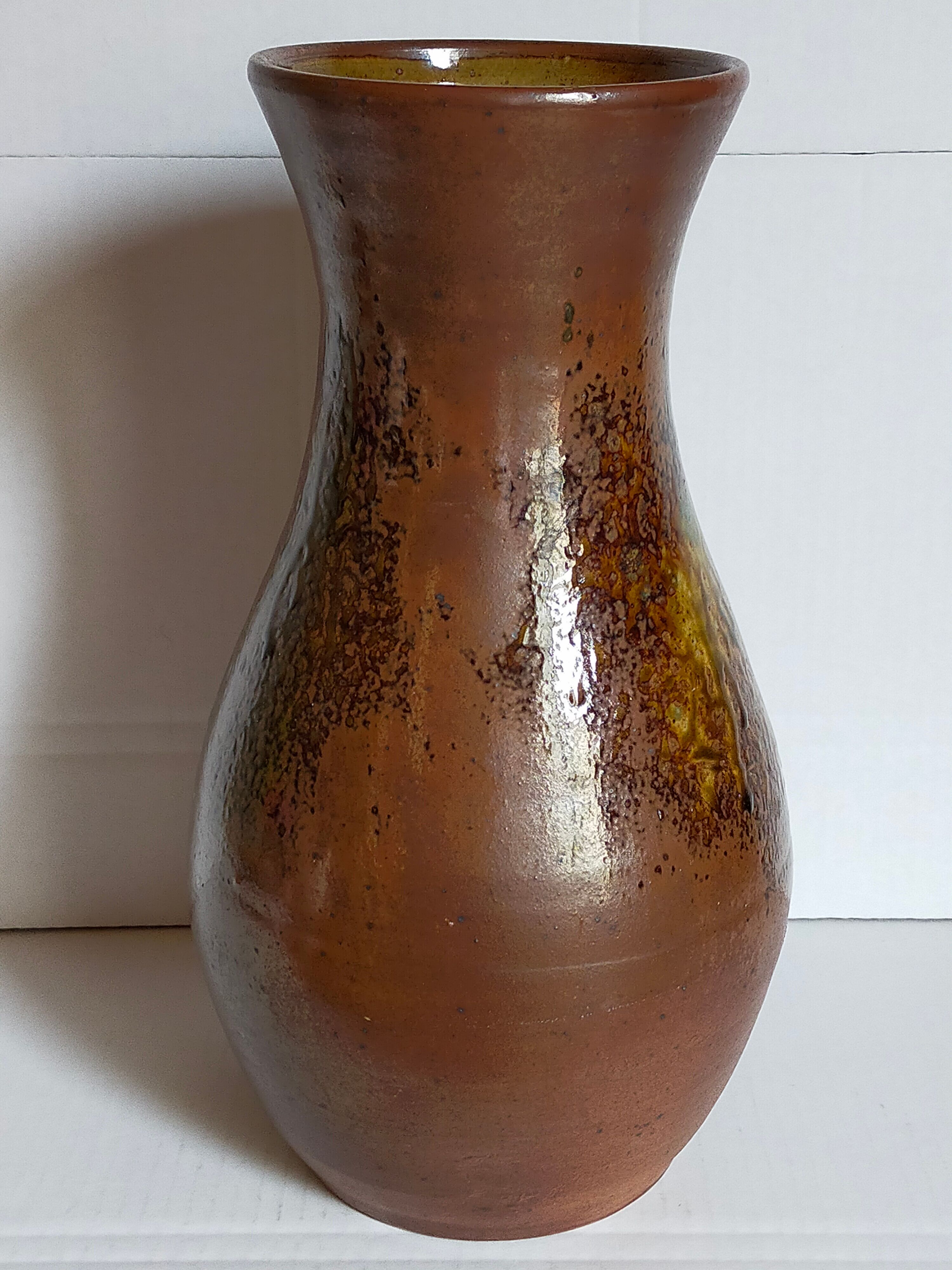 High potter's vase with flared neck with tachist enamel