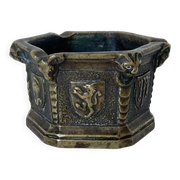 Gothic style bronze ashtray in the shape of a well with heraldic motifs by Max Le Verrier