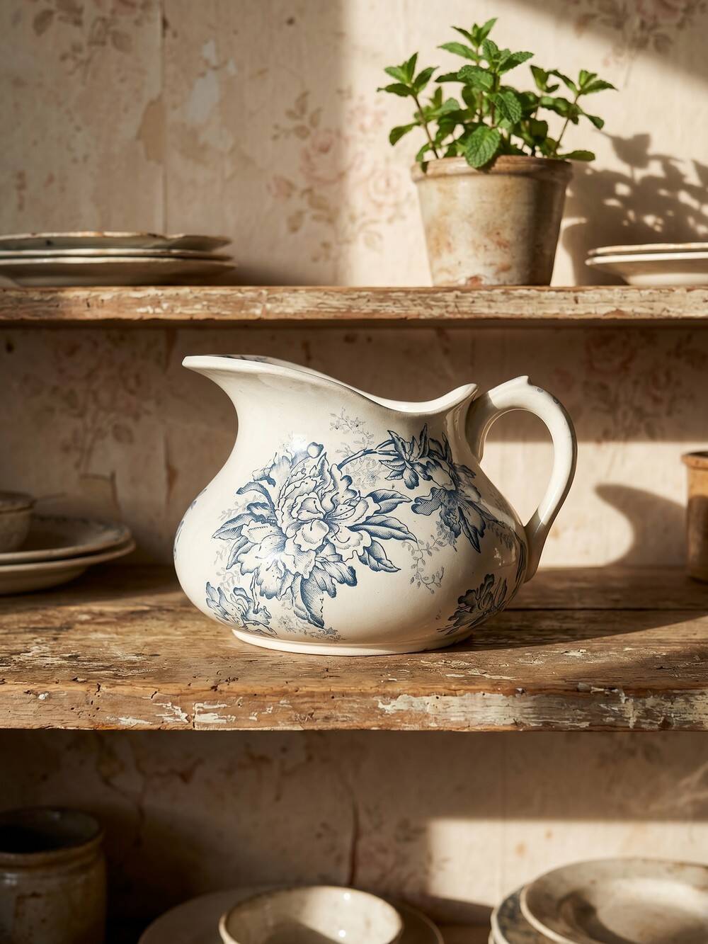 Toilet bowl Terre de Fer "Floréal", Givors pottery, 19th-century floral decoration.