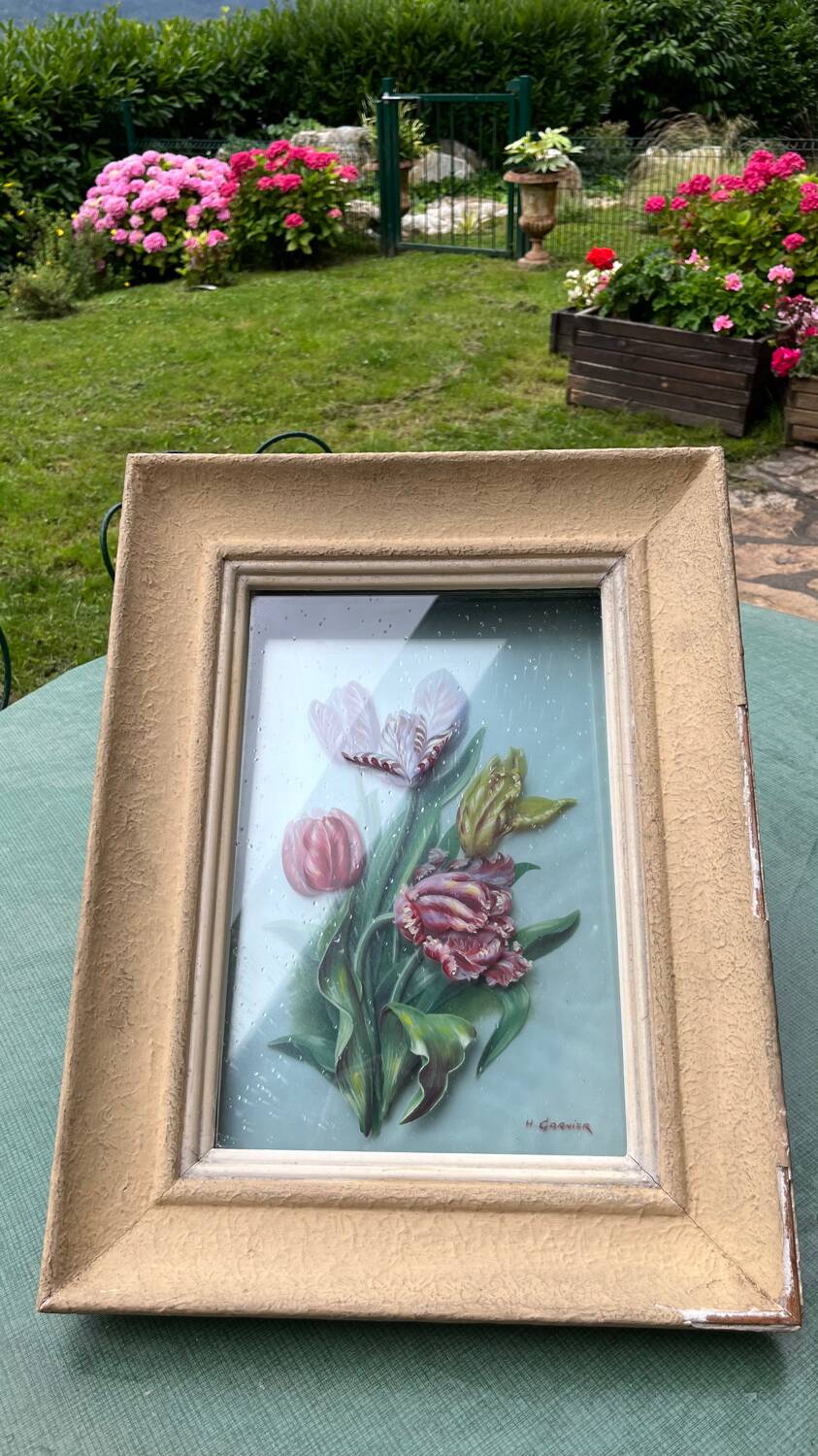 Fixed painting under glass signed H.Garnier