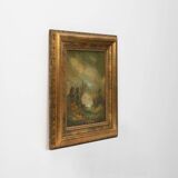 Signed Oil painting of a Landscape in Giltwood Frame, Belgium 1940s