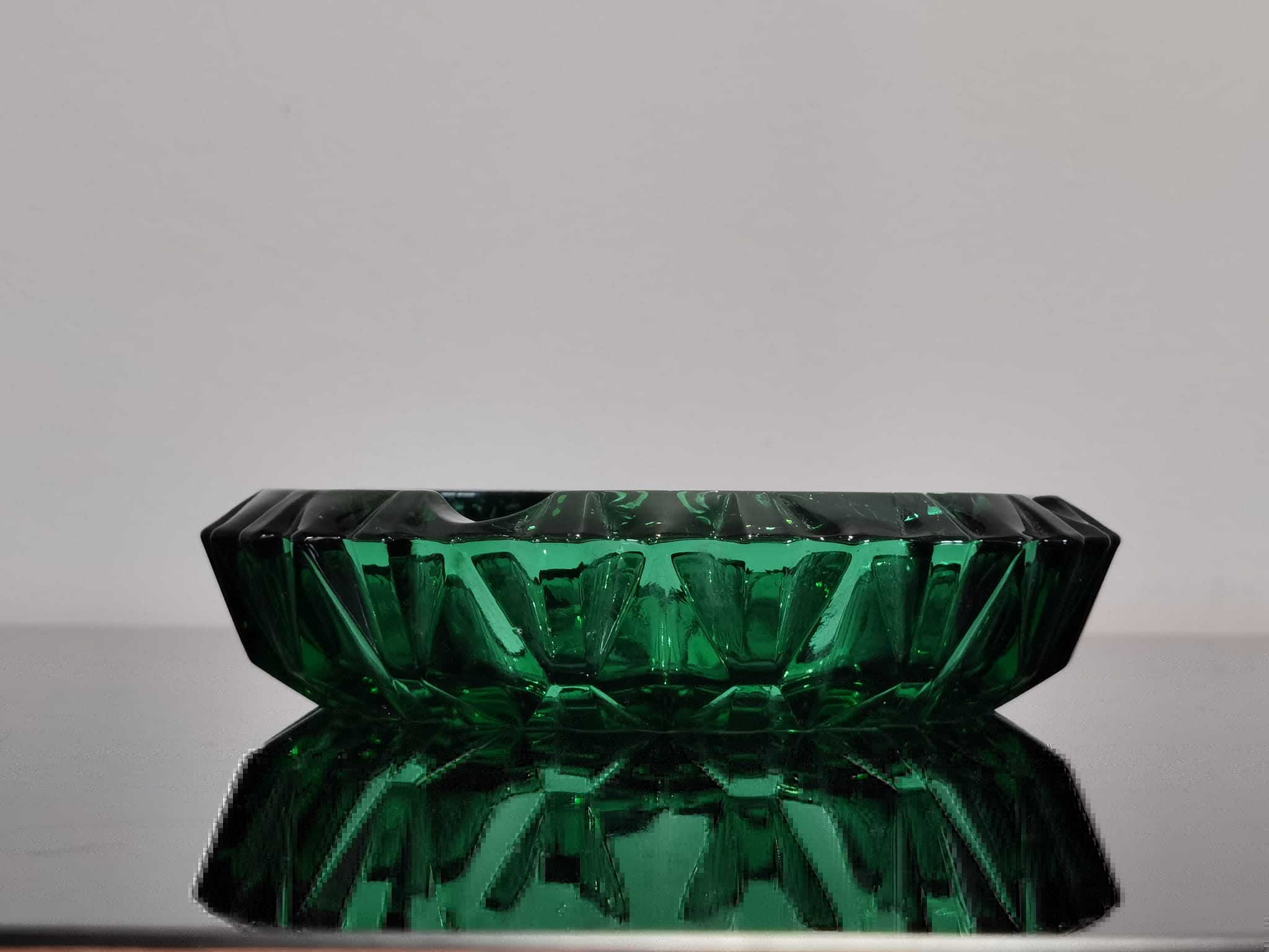 Ashtray in transparent cut glass green color made in france