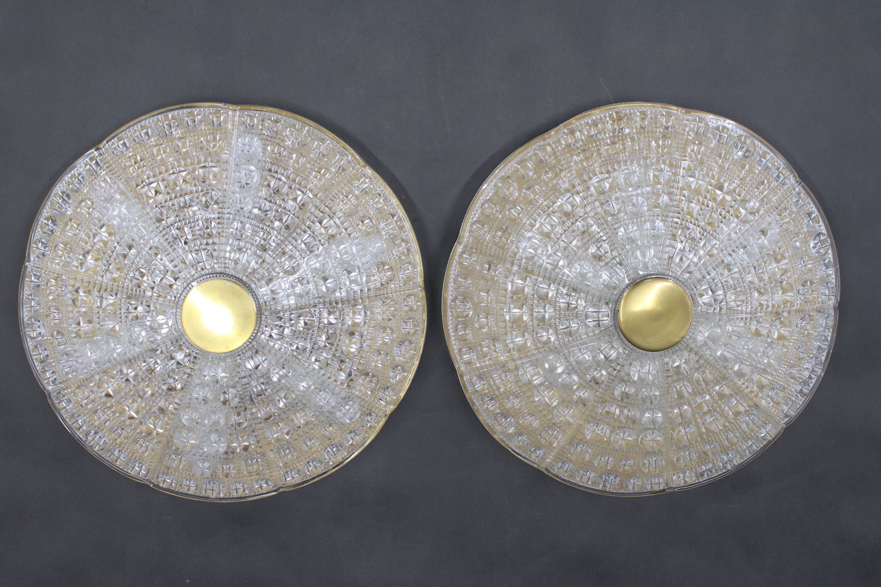 1970s Carl Fagerlund Pair of Brass and Glass Ceiling Lamps, Sweden