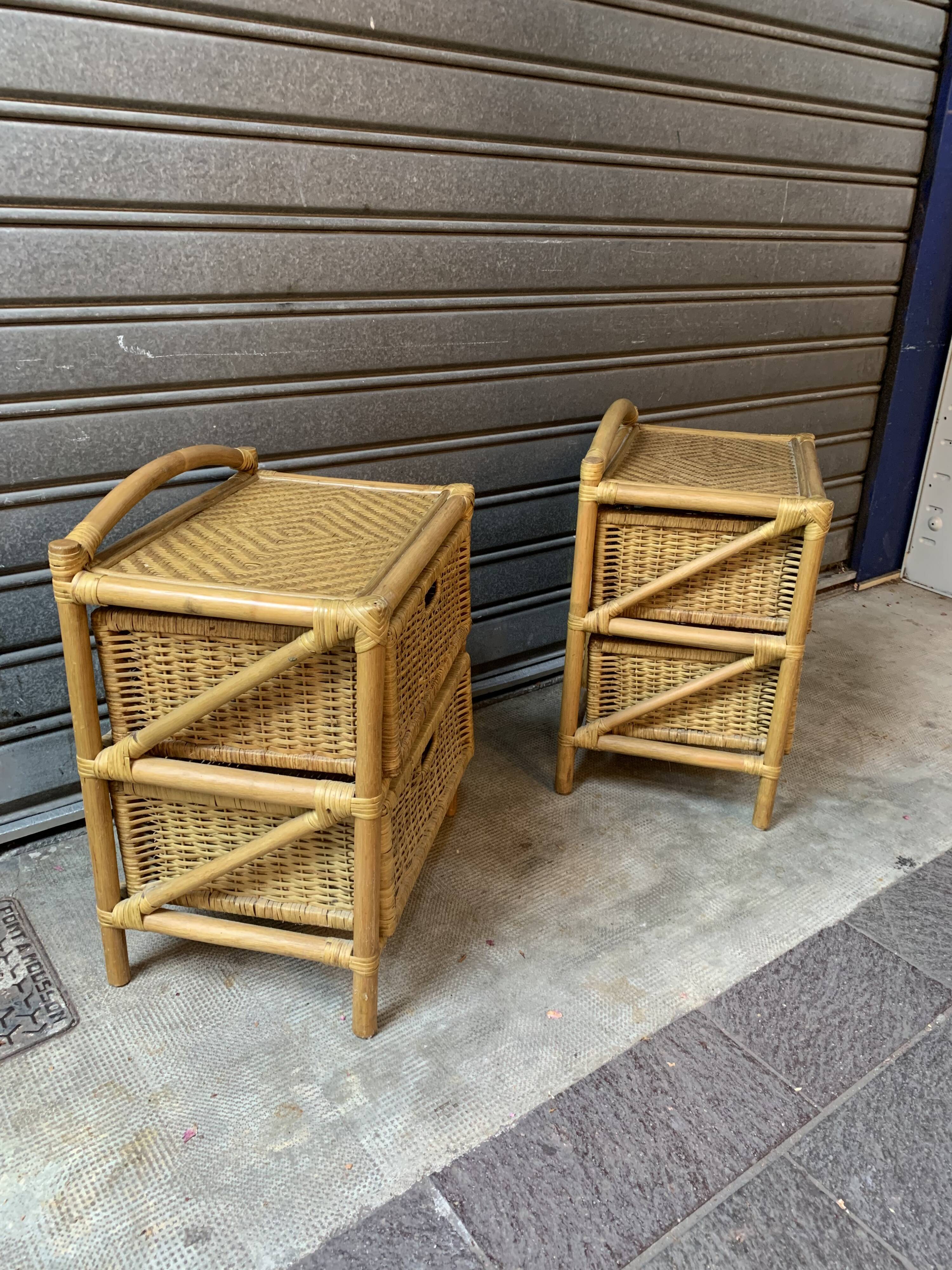 Pair of rattan bedside tables 1970s