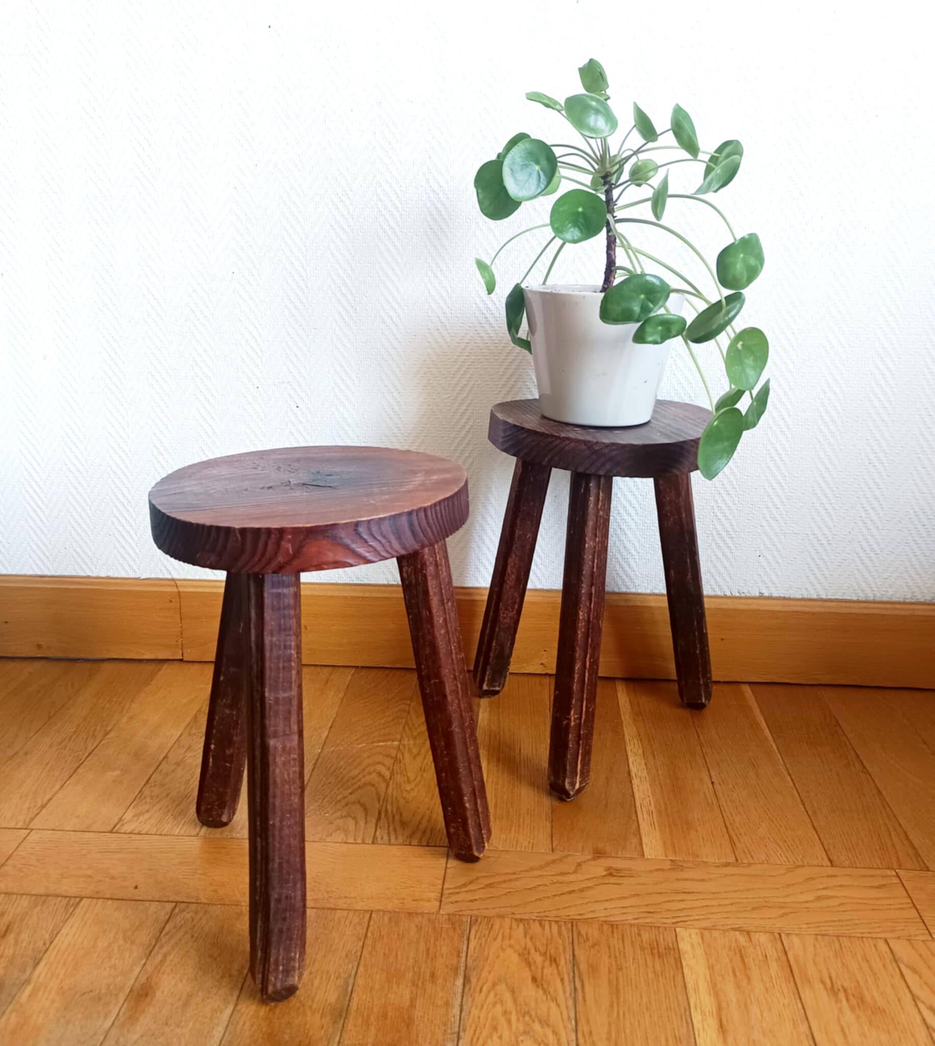 Pair of brutalist tripod stools