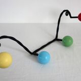 Wrought iron and wood coat rack from the 60s