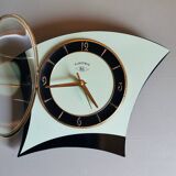 Vintage formica clock asymmetrical silent wall clock "BC Paris electric black green"