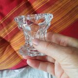 Set of two vintage glass candlesticks, transparent, France, Reims.