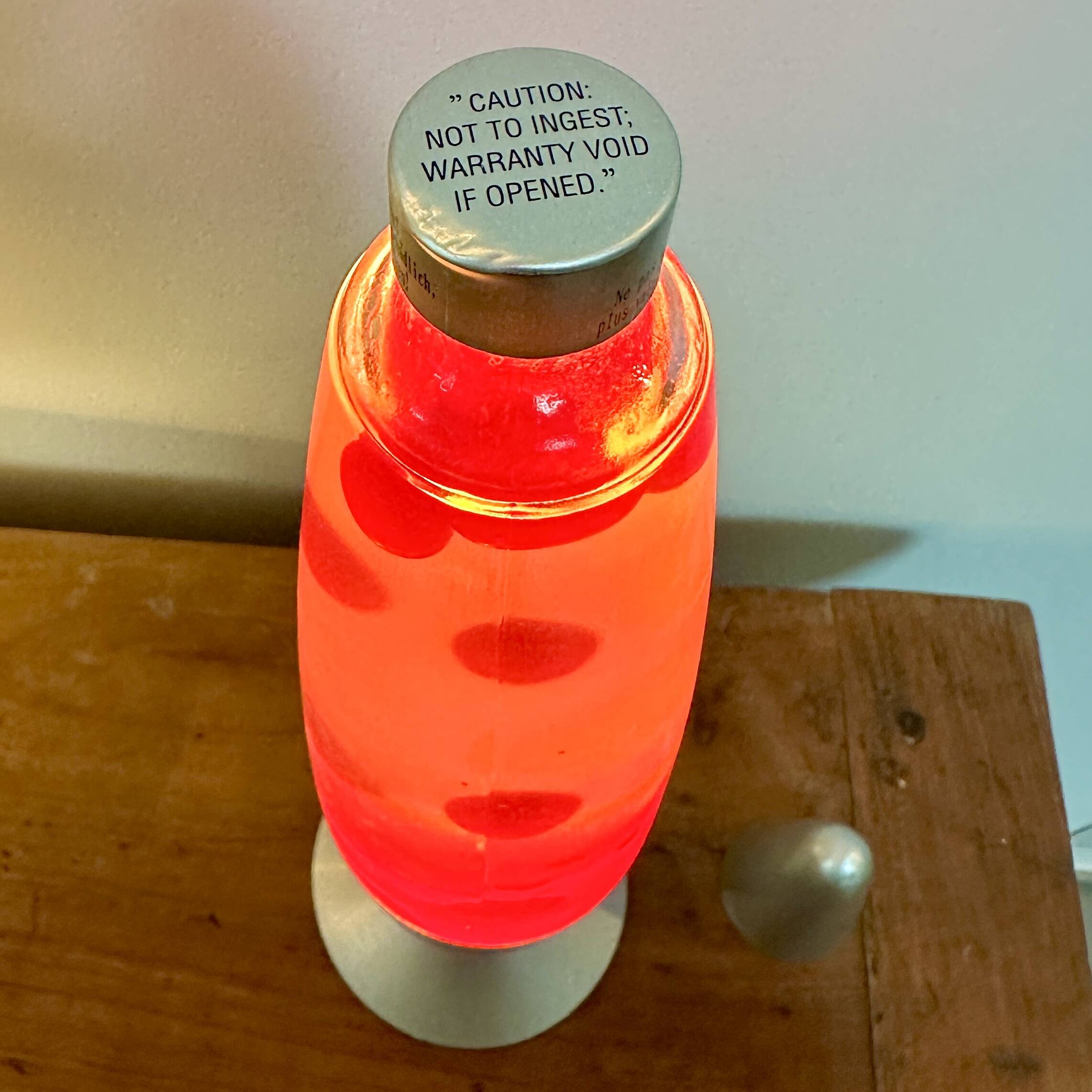 Vintage Psychedelic Lava Lamp - Metal and Glass - Red and White