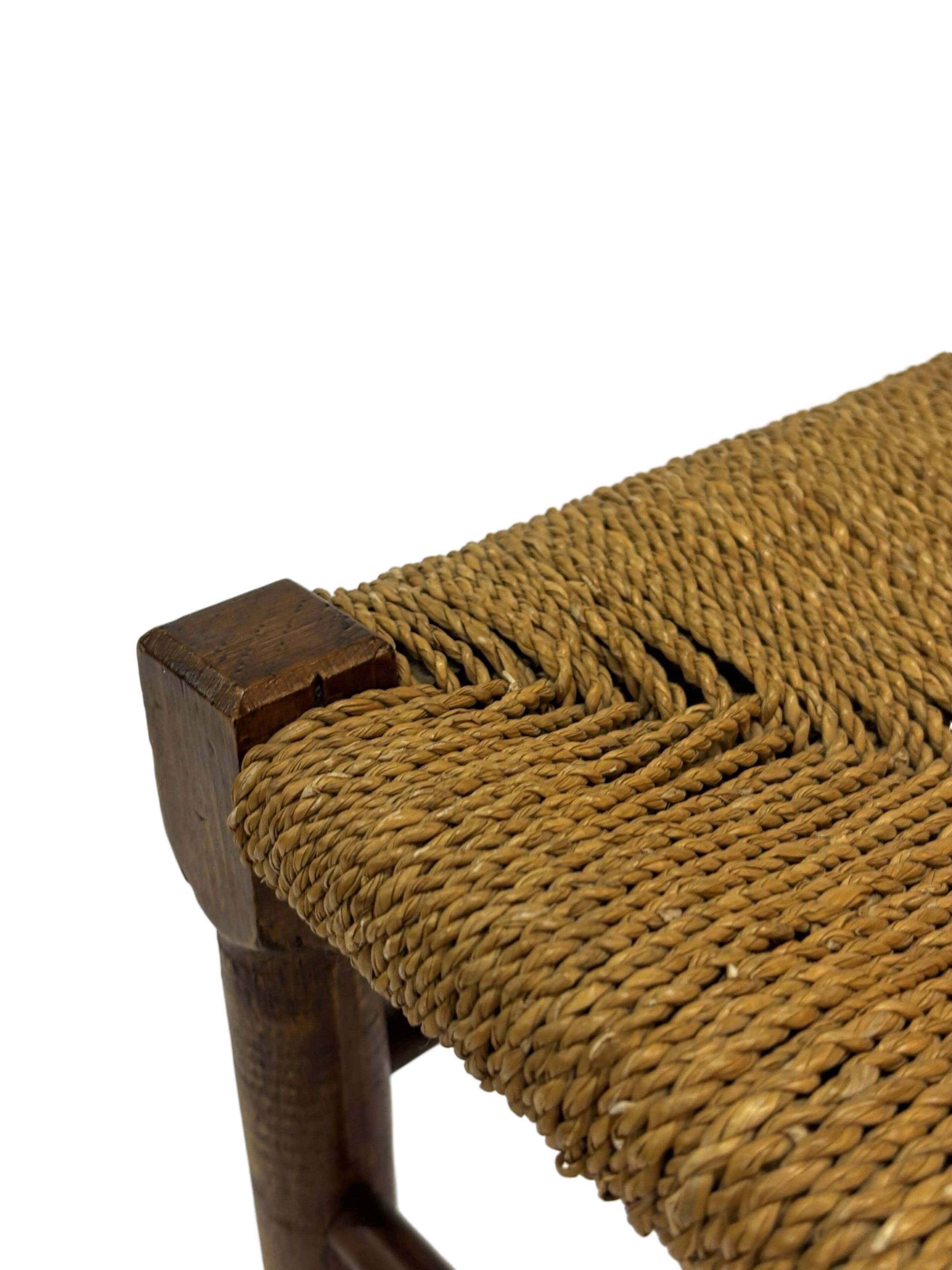 Vintage Wooden Stool With Rope Seat 60s Minimalist