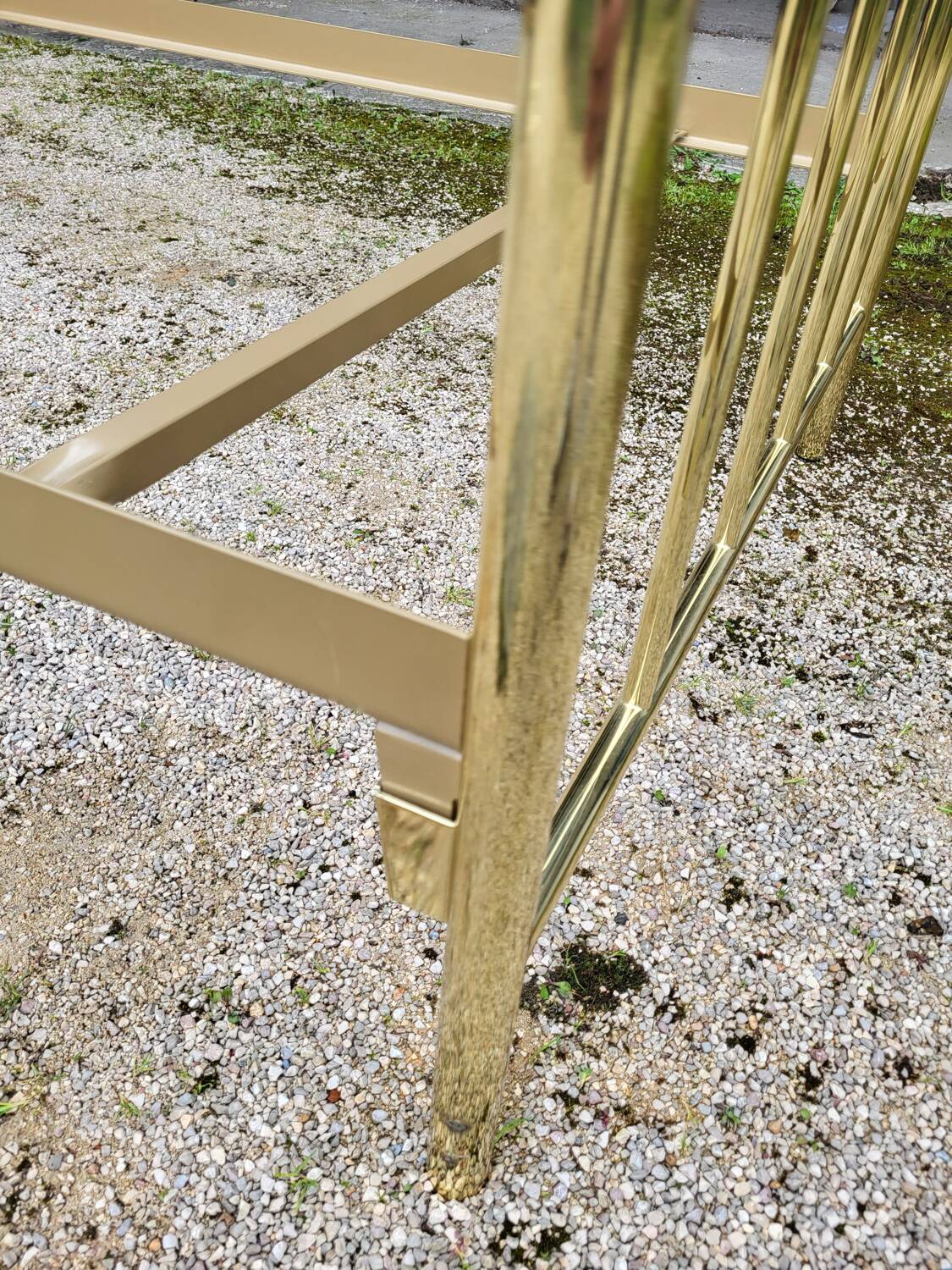 Vintage single bed and nightstand in gilded brass