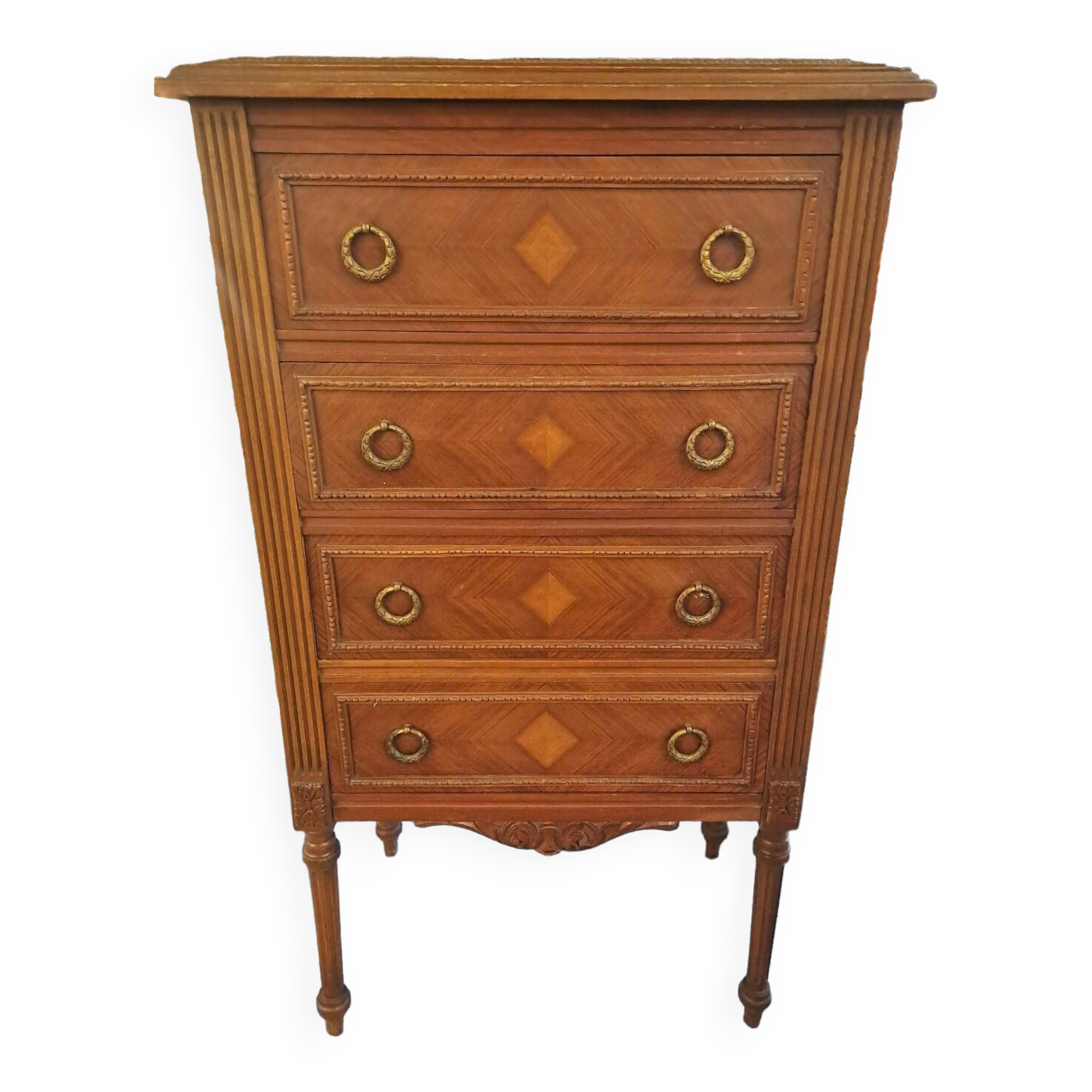 Walnut chest of drawers with 4 pink marble drawers