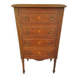 Walnut chest of drawers with 4 pink marble drawers