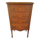 Chiffonnier commode en noyer 4 tiroirs marbre rose