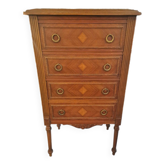 Walnut chest of drawers with 4 pink marble drawers