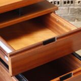 Mahogany veneer desk by Pierre Guariche for Minvielle, 1950s