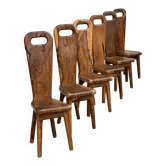 Chaises sculpturales à dossier haut en olivier massif 1960s, set de 6