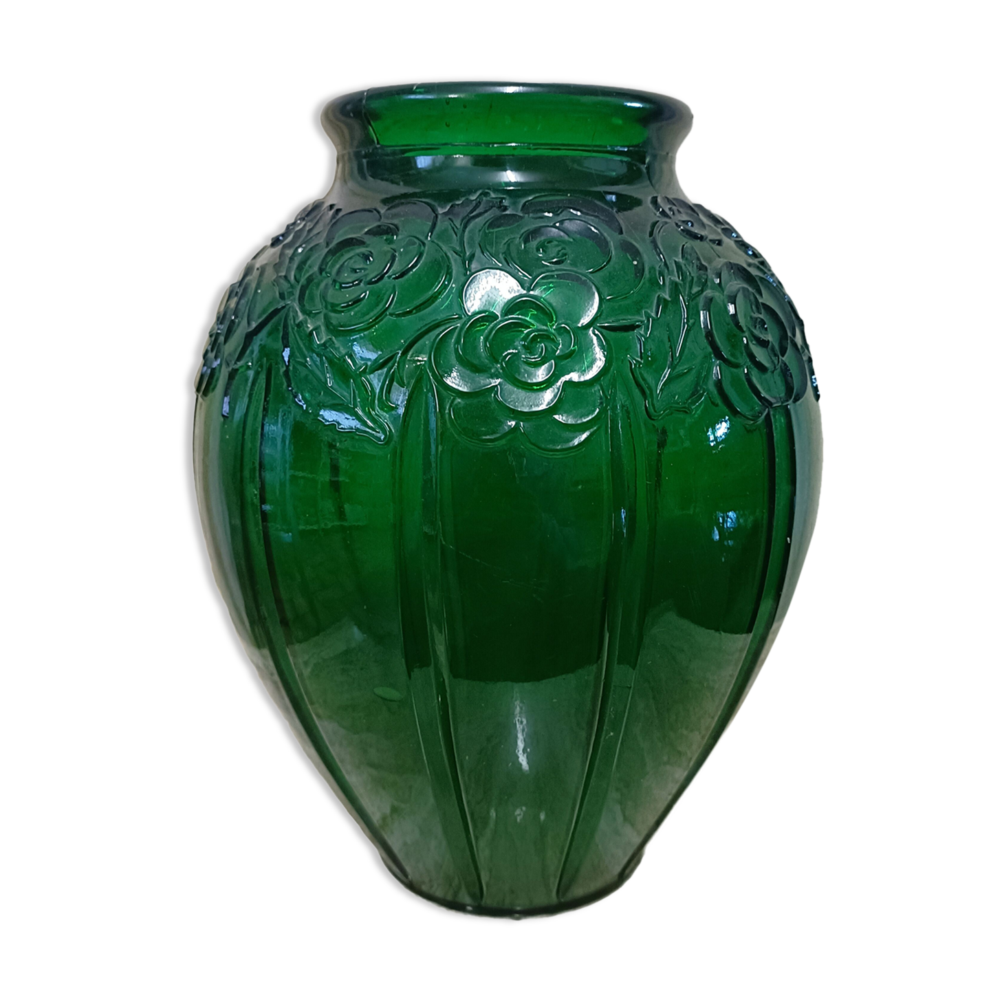 Ovoid vase green glass art deco