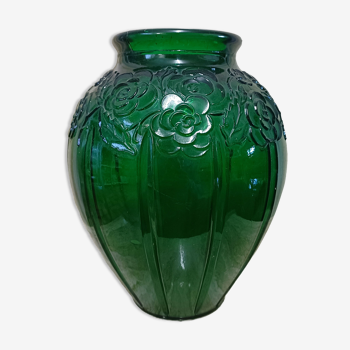 Vase ovoïde verre vert art déco