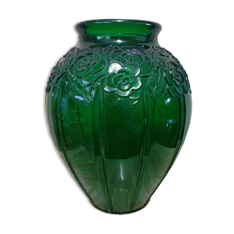 Vase ovoïde verre vert art déco