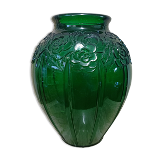 Ovoid vase green glass art deco