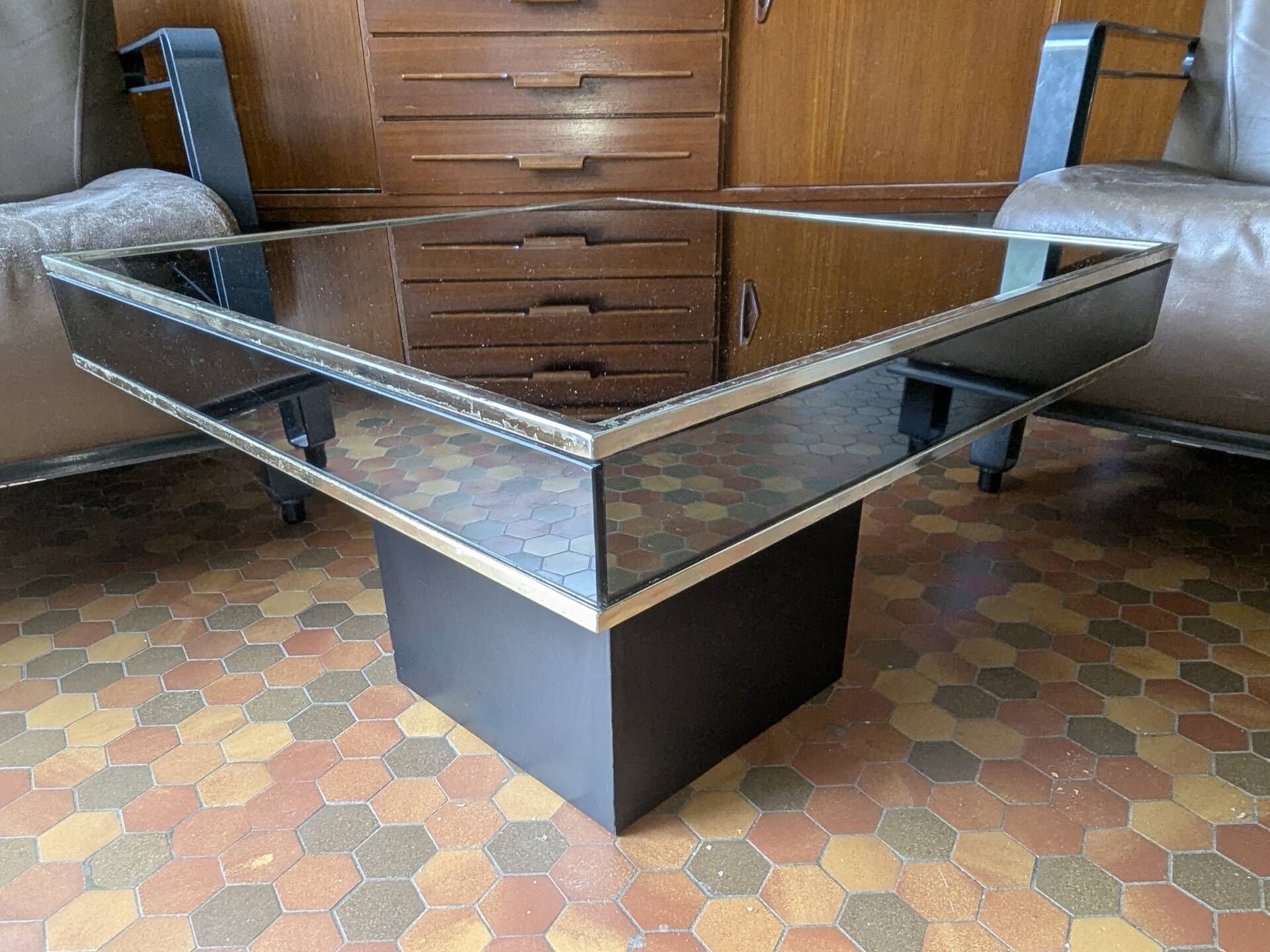 Vintage square coffee table cidue – italy, 1970 (willy rizzo style)