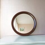 Vintage brown round mirror made of plastic, 80s