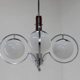 Art deco opaline glass wood and chrome chandelier, 1930s